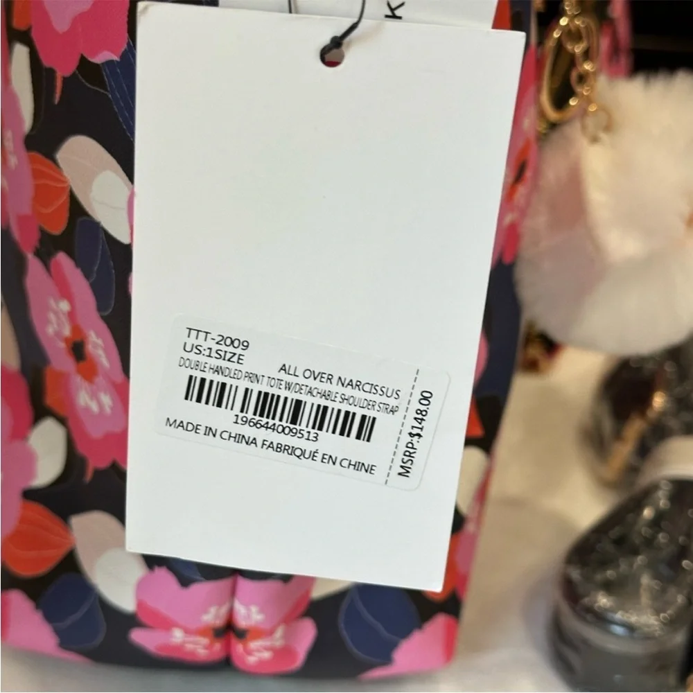 Trina Turk Black and Pink Floral Tote with Wallet. - Picture 2 of 7